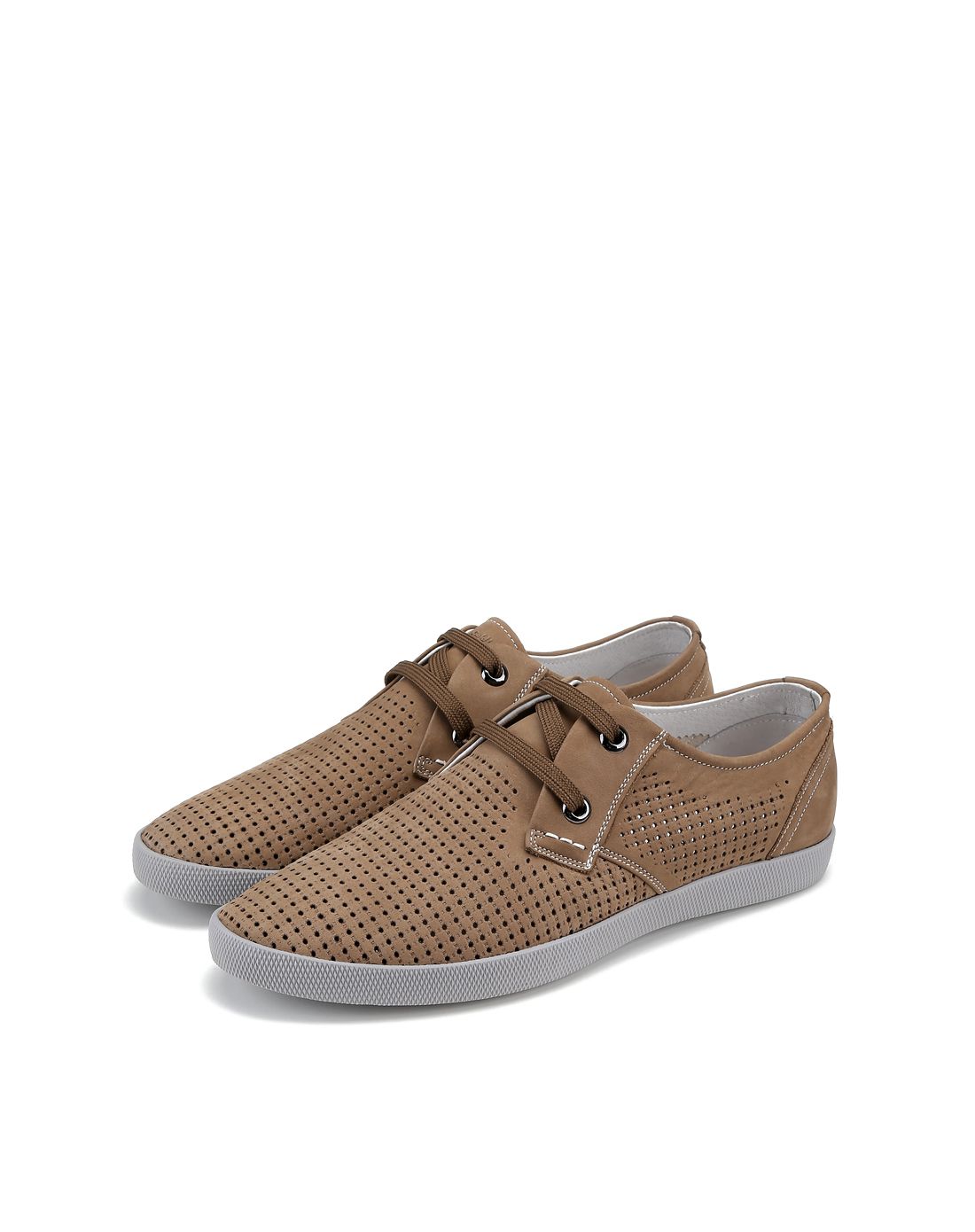 浅卡其色时尚轻便冲孔系带休闲鞋