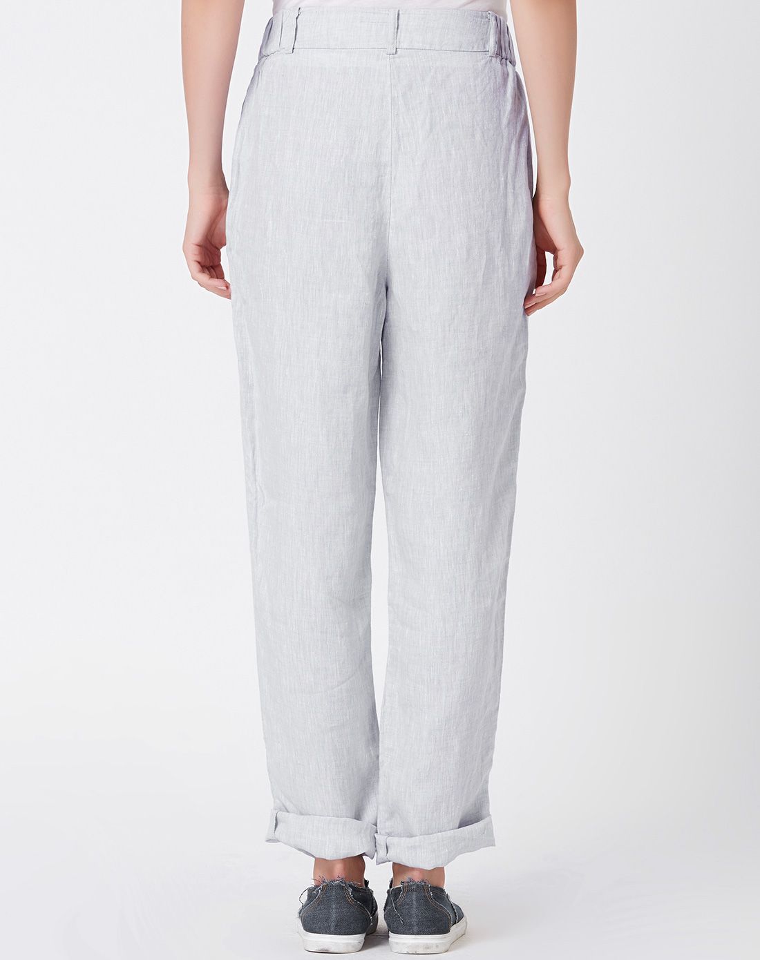 铅白色亚麻时尚舒适百搭单裤