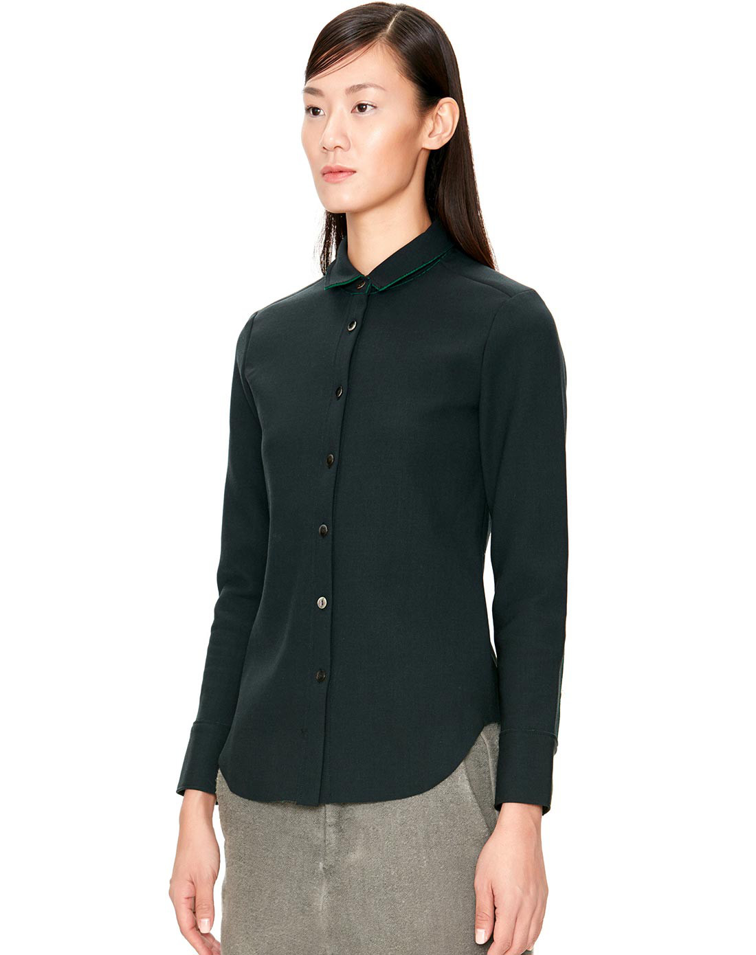 深绿时尚个性简洁大方长袖衬衫