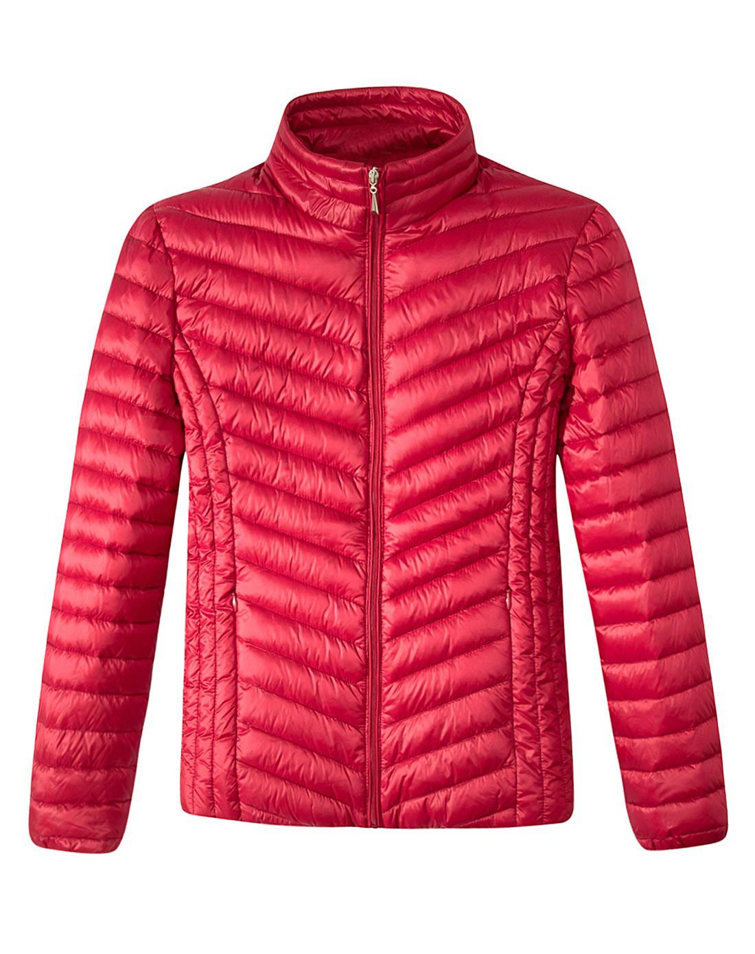 女式绛红修身立领轻薄短款羽绒服