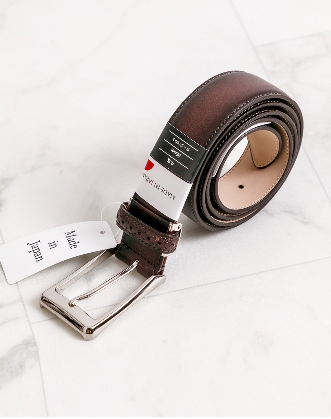 psfa日本制造made in japan 35mm 高品质深棕色时尚牛皮腰带 110cm