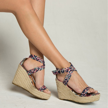 boston 复古碎花带厚底高跟凉鞋