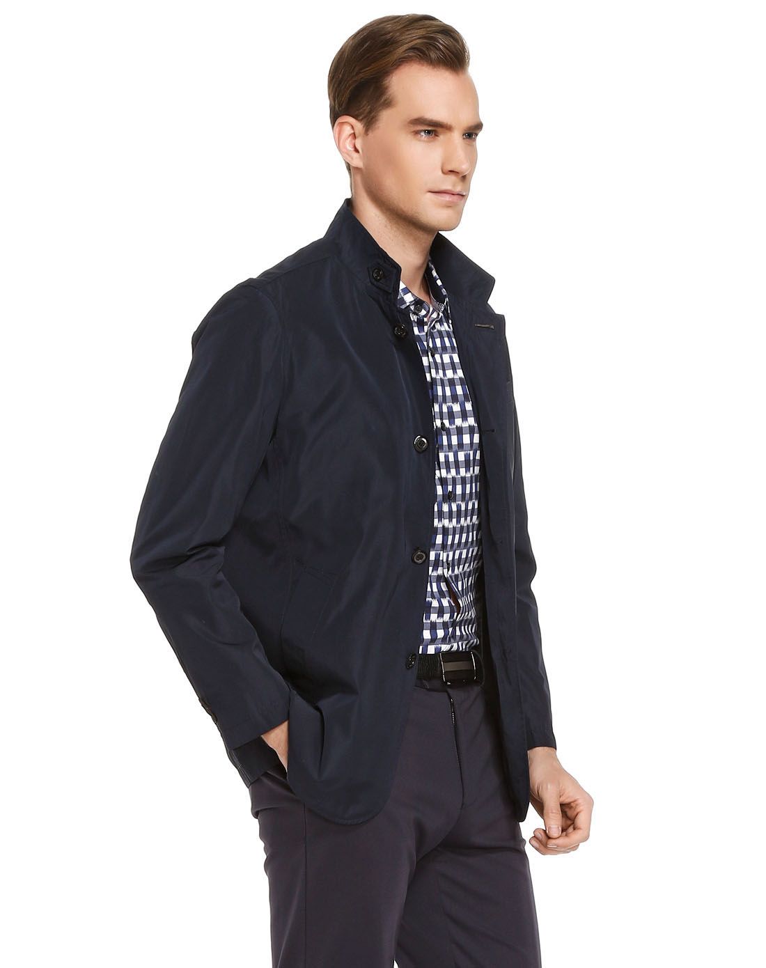 卡奴迪路canudilo深蓝色时尚简约长袖外套3341352-501_唯品会