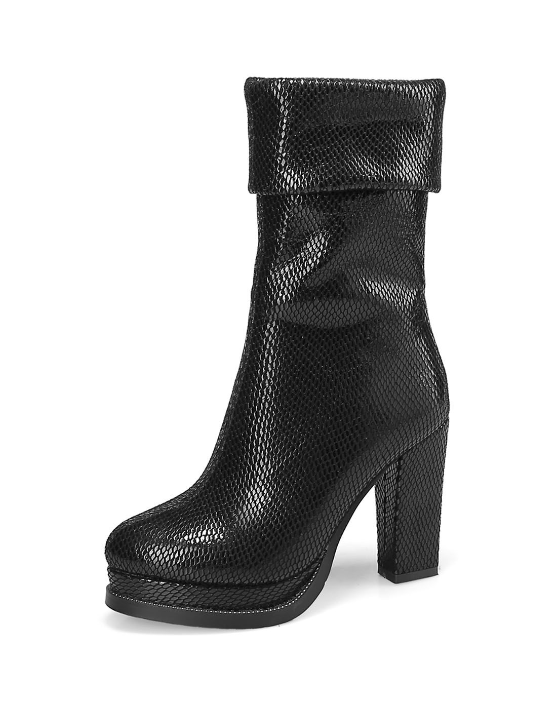 2015新款百搭高防水台黑色弹力布靴子