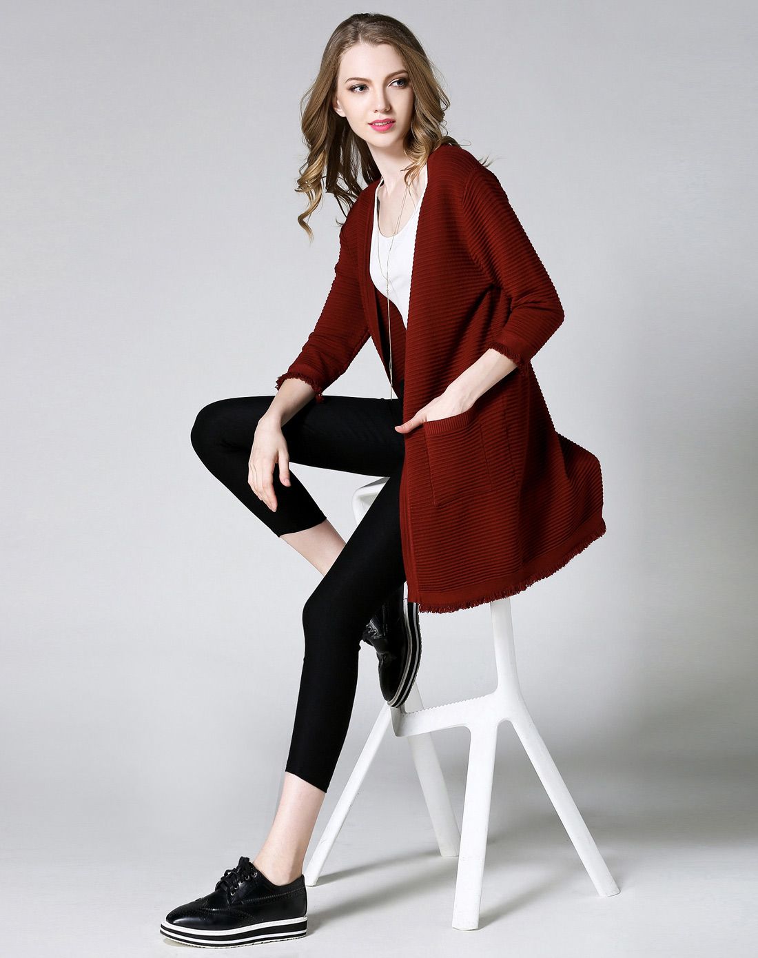 思蓓儿枣红时尚百搭色外套6qtf40829_唯品会