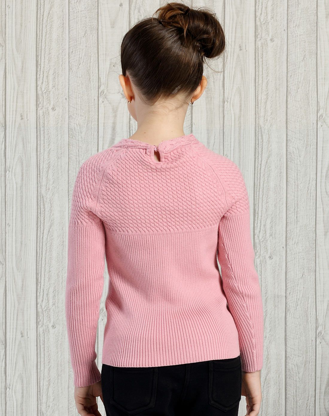 【新品】女童芙蓉粉净色圆领针织线衫