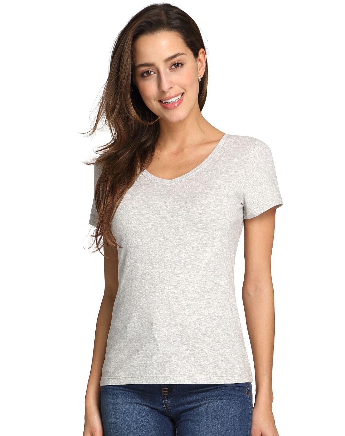 女士棉氨纶v领短袖t恤