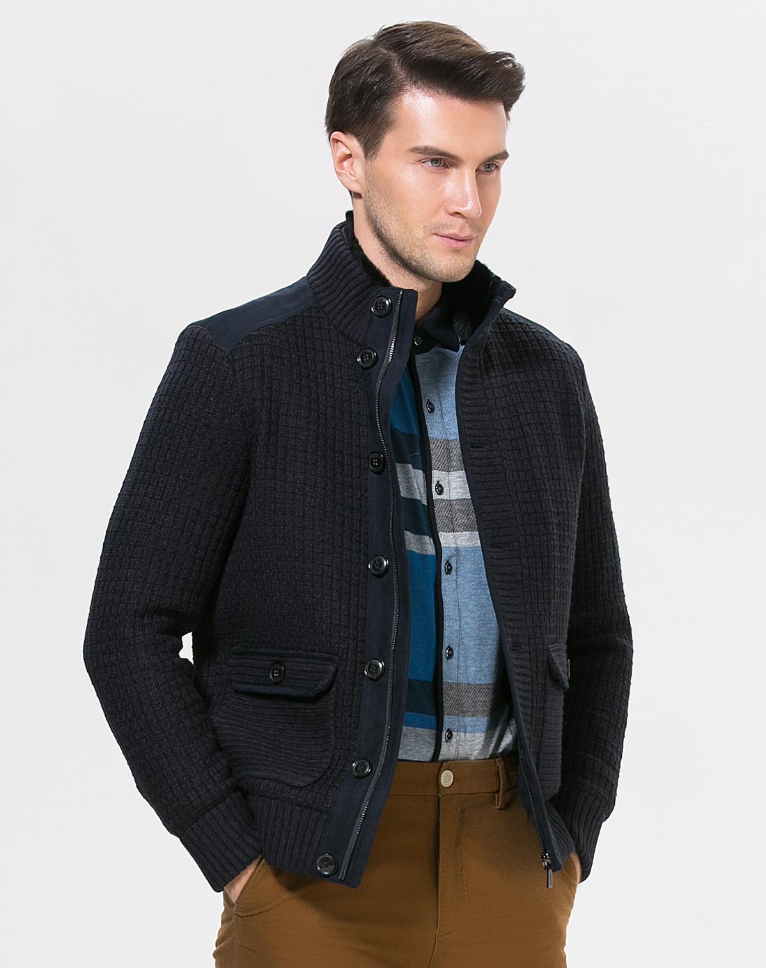 deon男式藏青休闲羊毛针织外套en0792z12528_唯品会