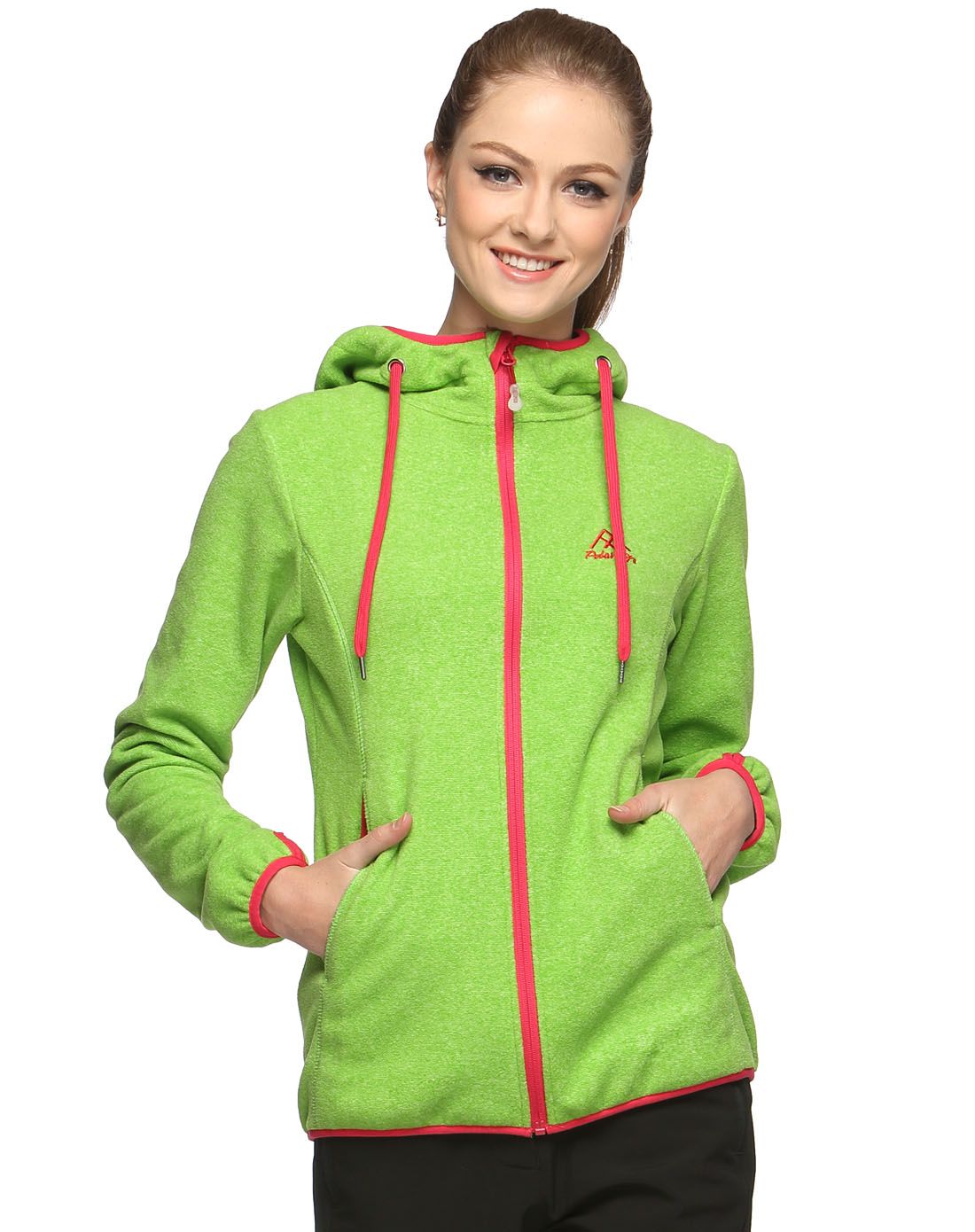 防风保暖 女款绿色抓绒衣 进口阳离子