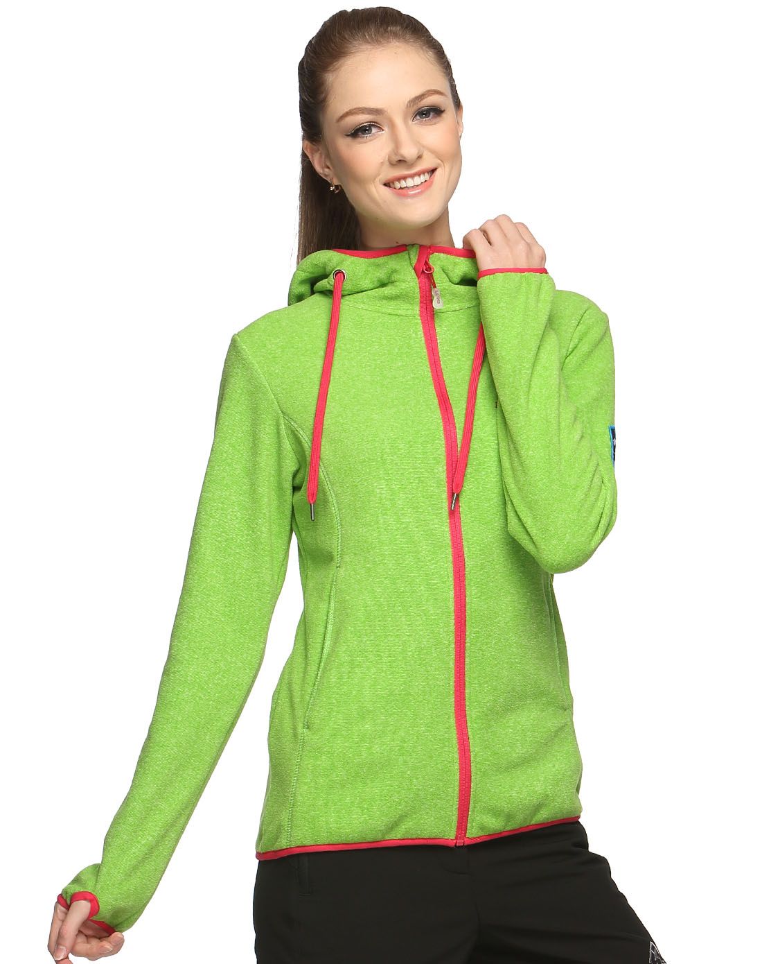 防风保暖 女款绿色抓绒衣 进口阳离子