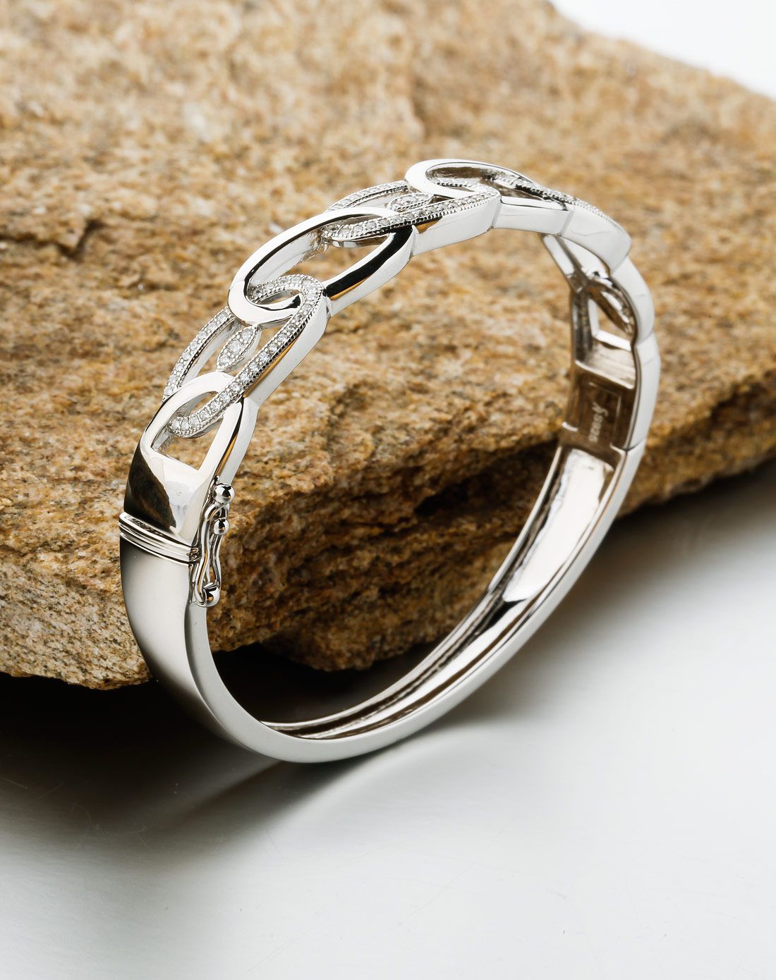 银时代 星光-镶锆镂空银手镯简约大气唯品专供