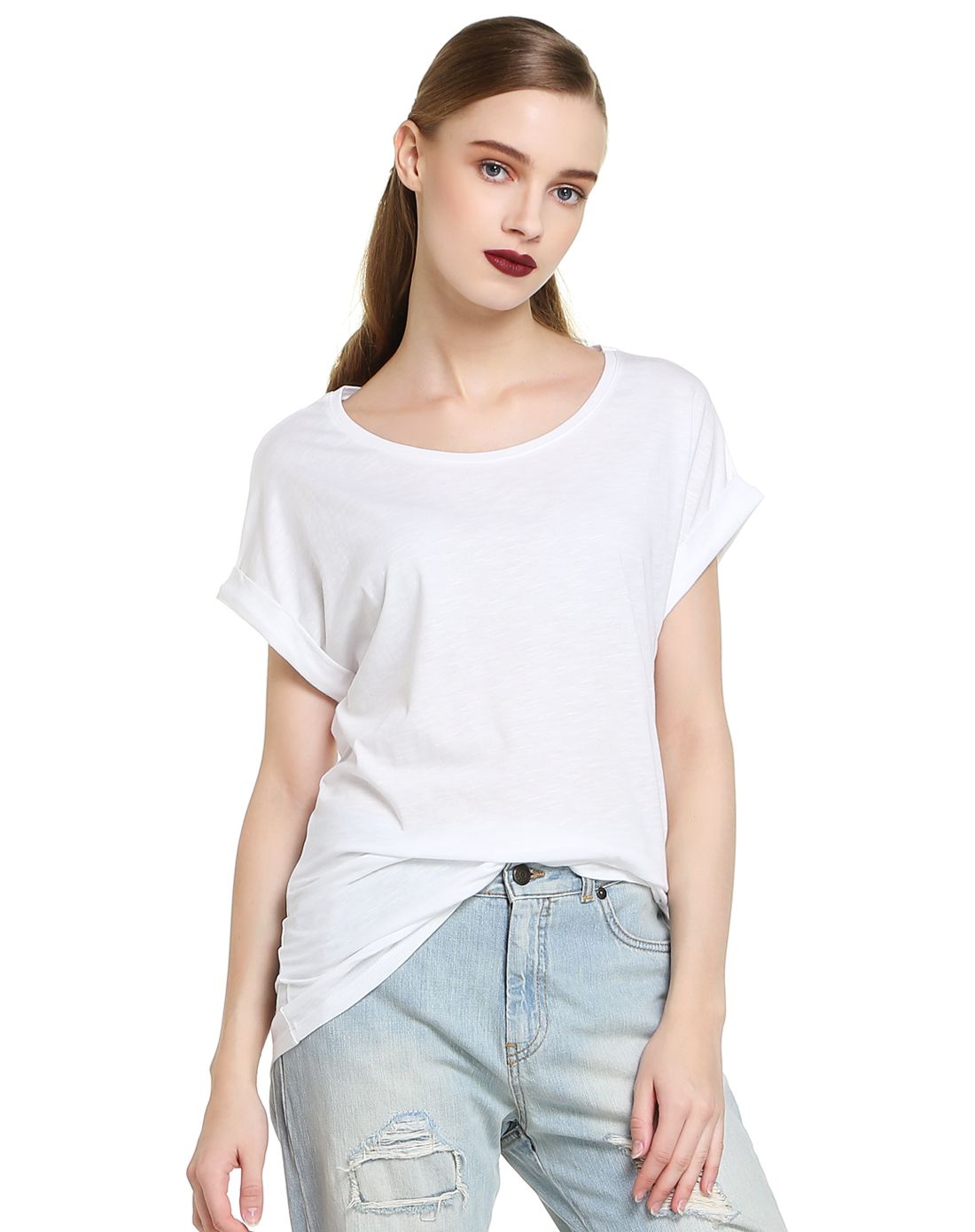 sisley女款白色基础百搭盖肩袖t恤