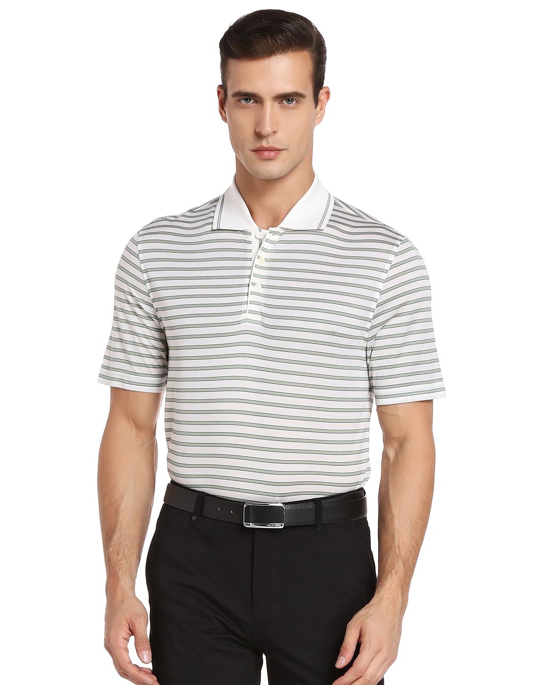 【唯品会】 卡尔丹顿男款简约时尚正装休闲条纹短袖t恤ksd10008fsv1