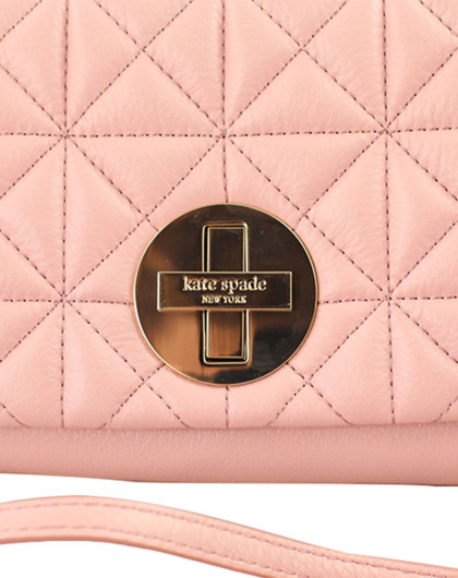 > kate spade女款naomi 系列 小号绗缝款十字扣金属链斜挎包 浅粉色
