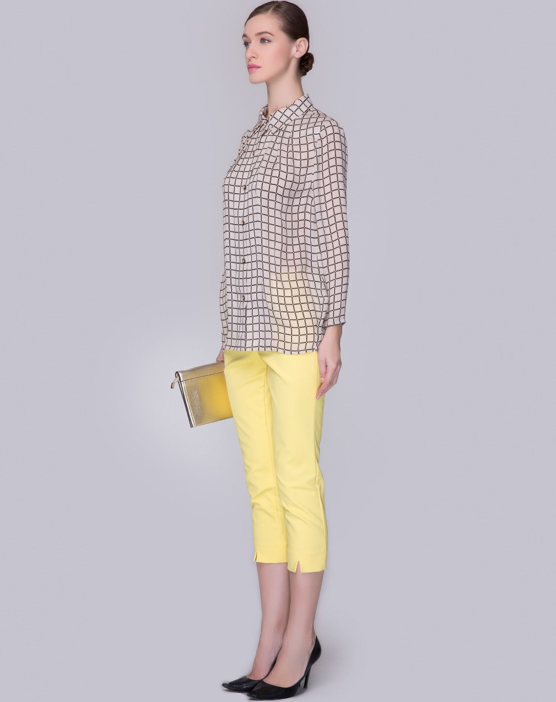 女克白格格子梭织长袖衬衫