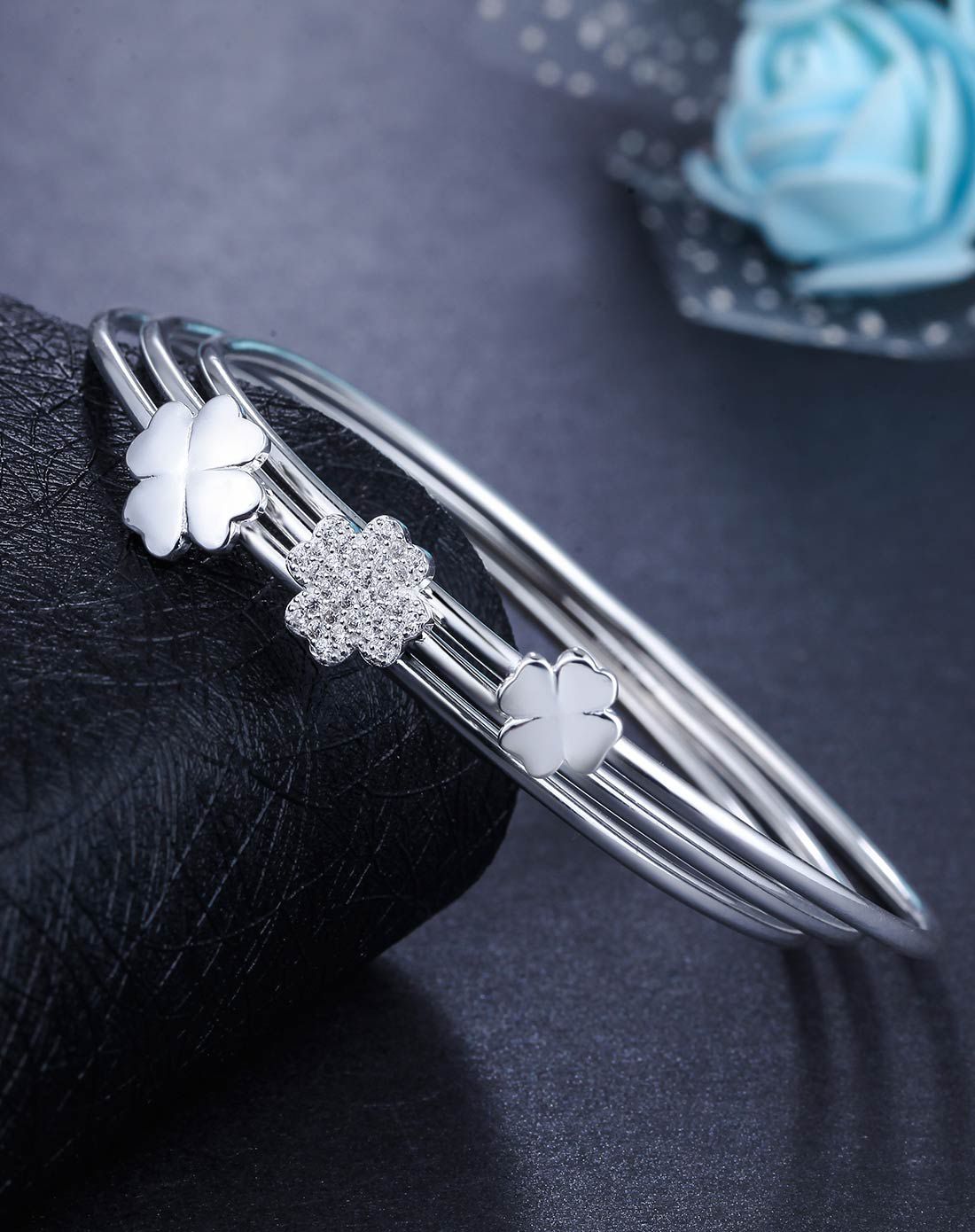 七度银饰专场七度 四叶草三环闺蜜足银时尚手镯3-6551_唯品会