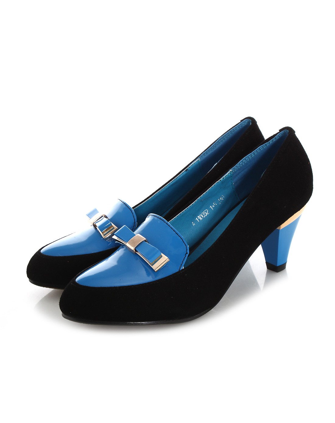 黑/兰色羊绒锥形跟单鞋