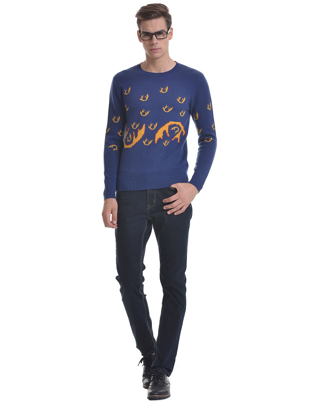 l2男装专场 利郎l2 男士紫罗兰创意设计鹿角logo毛衫