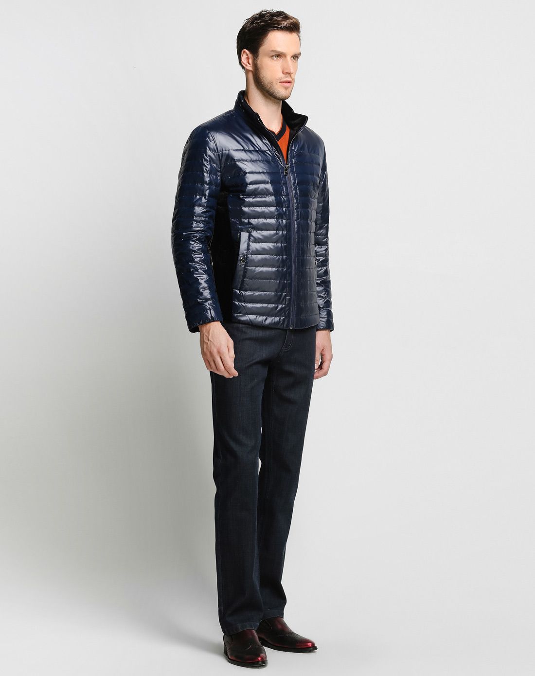 丹顿aidydanton男士蓝色丝绒拼接休闲羽绒服ym3424373-81_唯品会