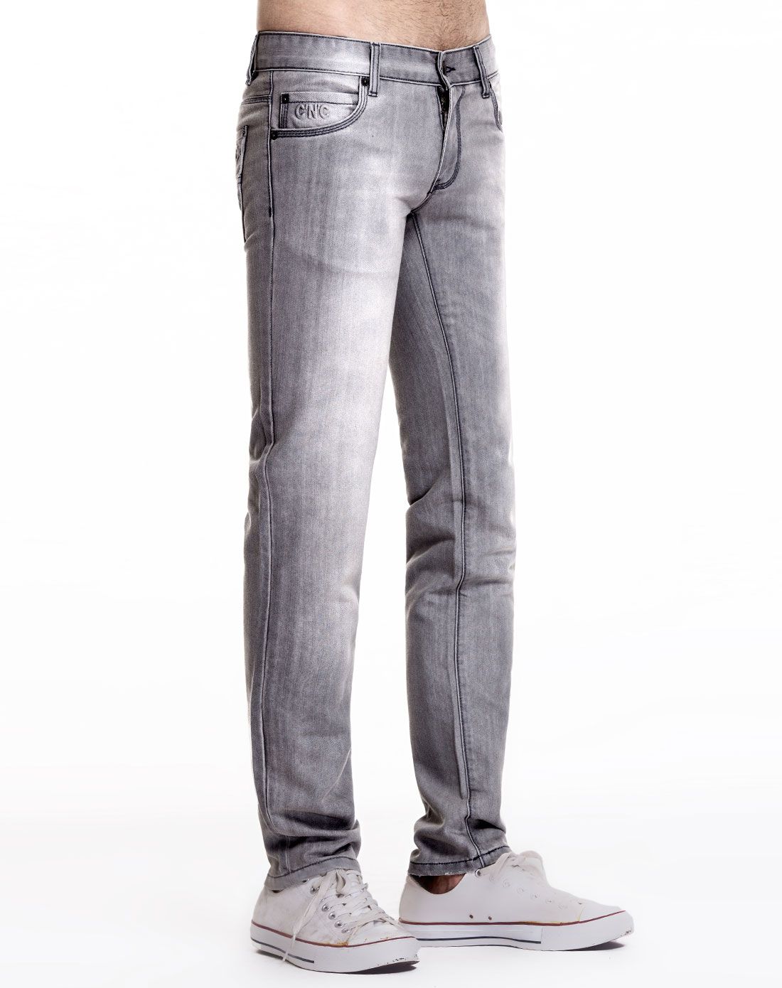 男浅灰色潮流牛仔裤