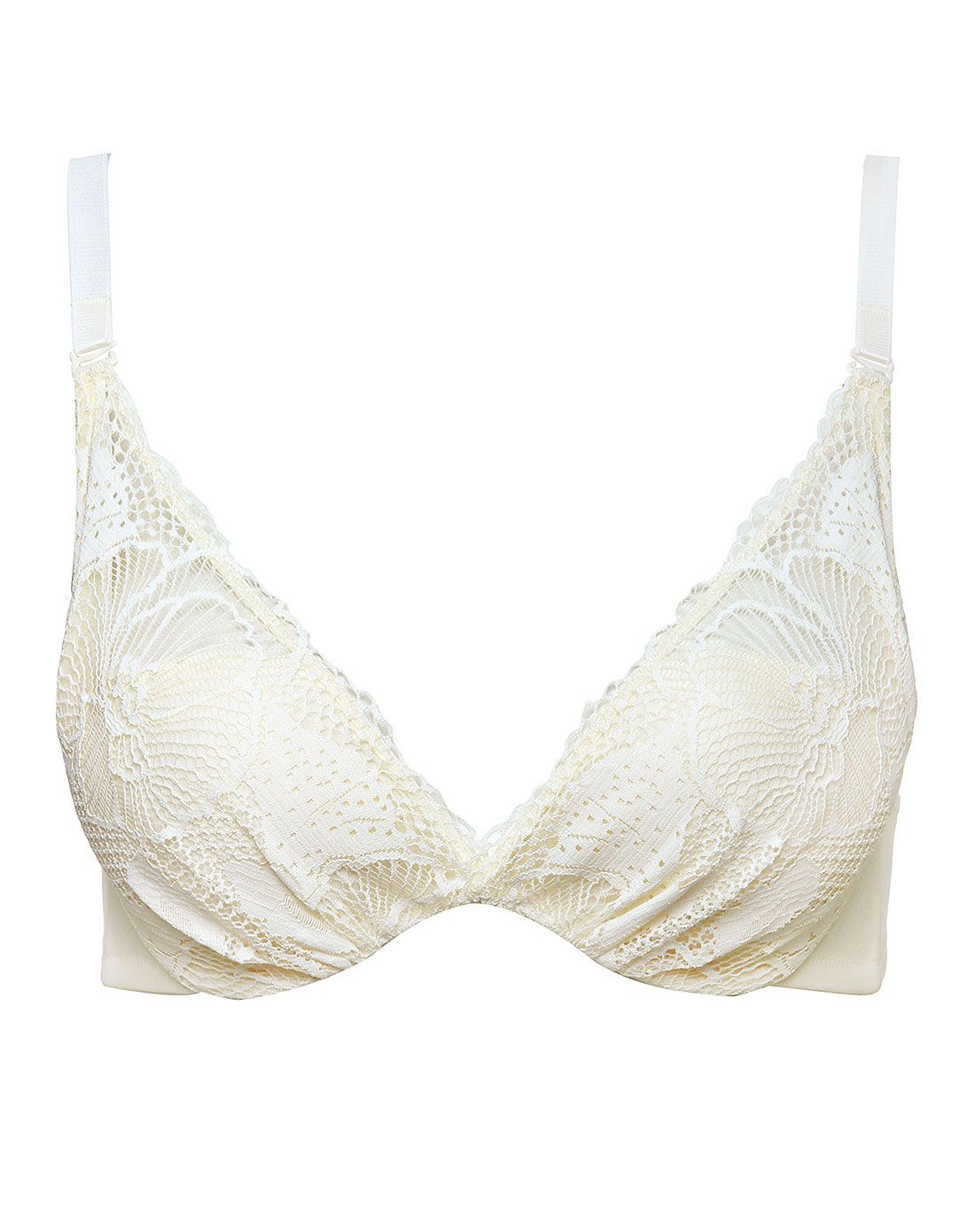 爱慕集团女士内衣专场aimer爱慕女款米白色俏丽蕾丝3/4中厚杯文胸am11
