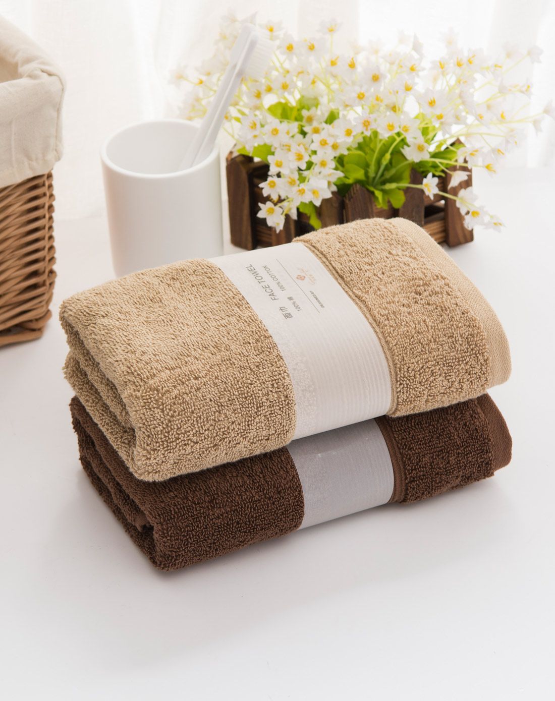 2条装ab奥兰度精梳棉毛巾(卡其) (巧克力)