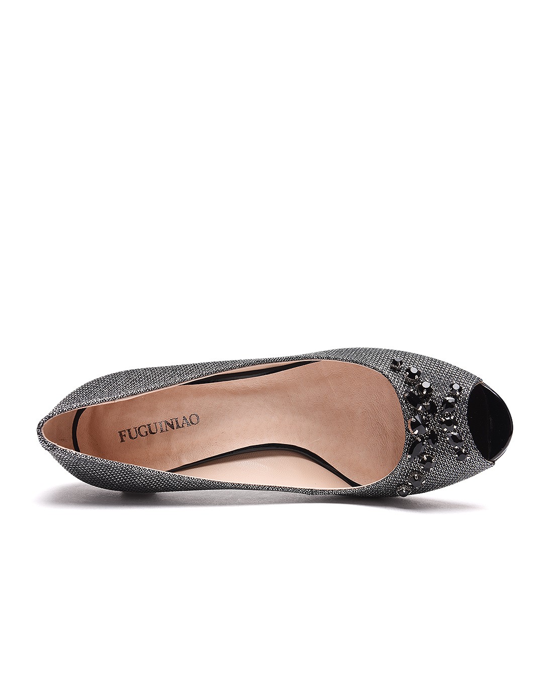 2016夏季新品黑银色格力特亮钻高跟鱼嘴鞋