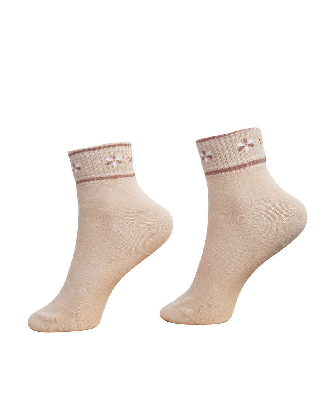 (两件起售)女杏色罗口提花袜