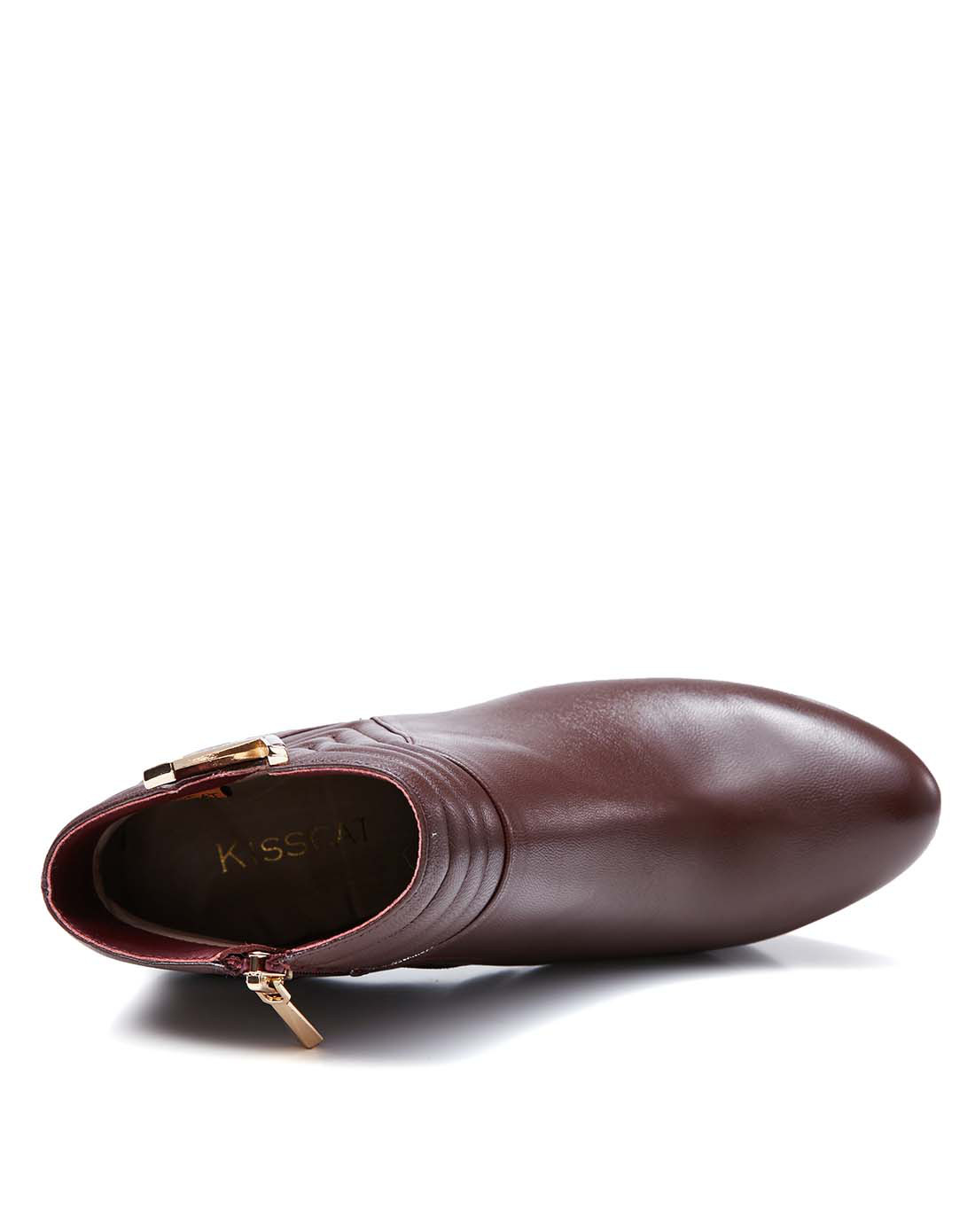 接吻猫kisscat女款枣红色混种羊皮超高跟矮靴d55704-02dc-w-枣红色