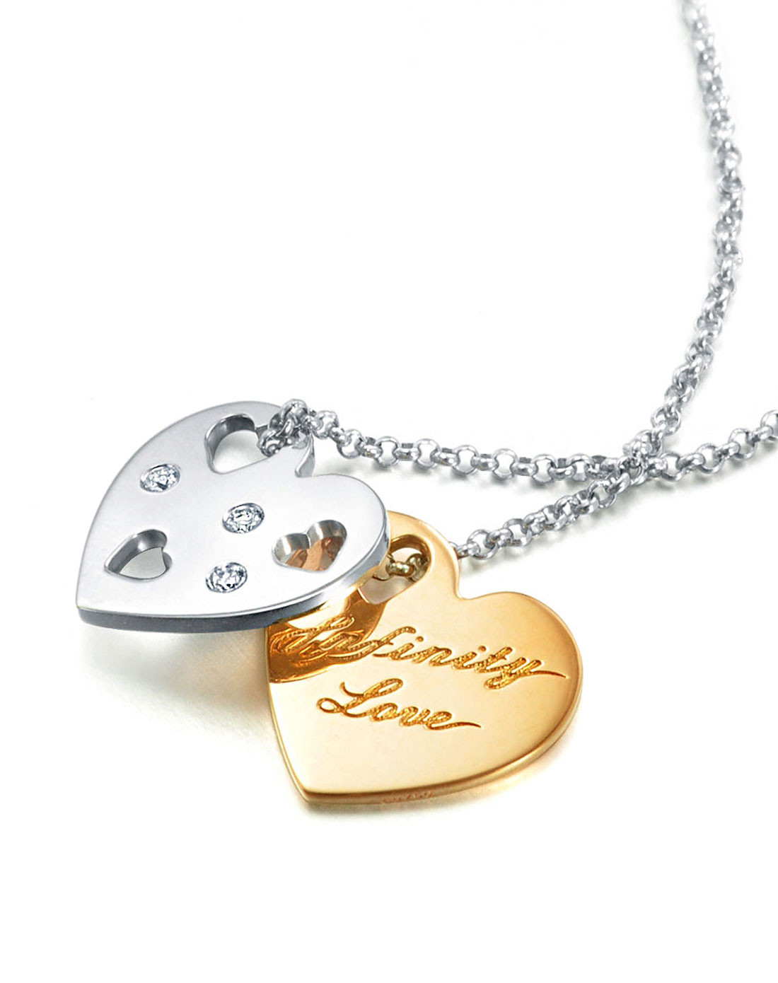 周生生 18k分色黄金 铭心 心型钻石项链