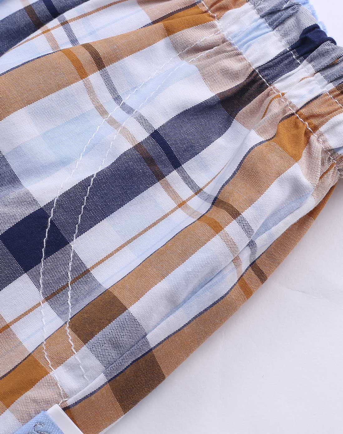 男童蓝褐色织格梭织夹裤