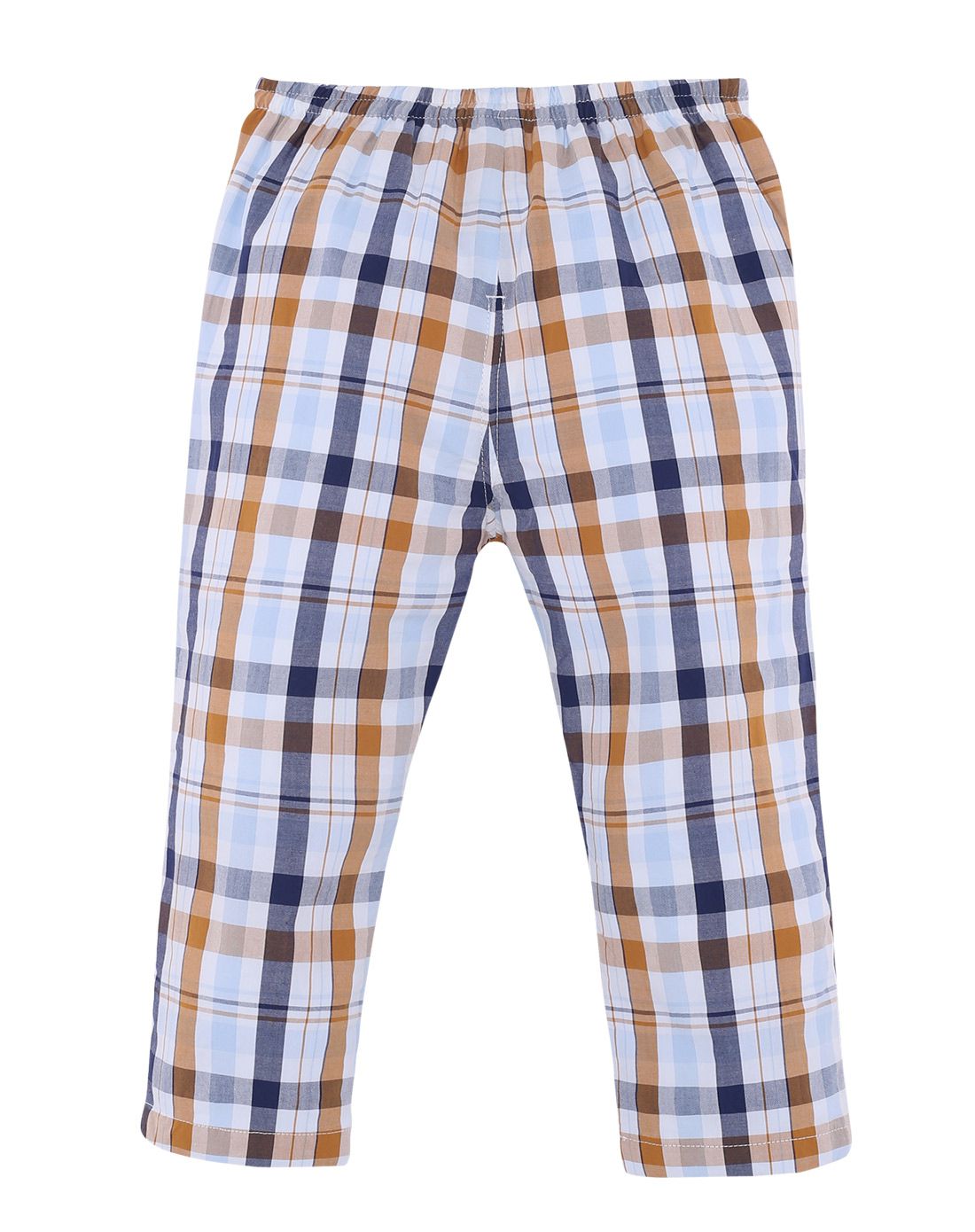 男童蓝褐色织格梭织夹裤