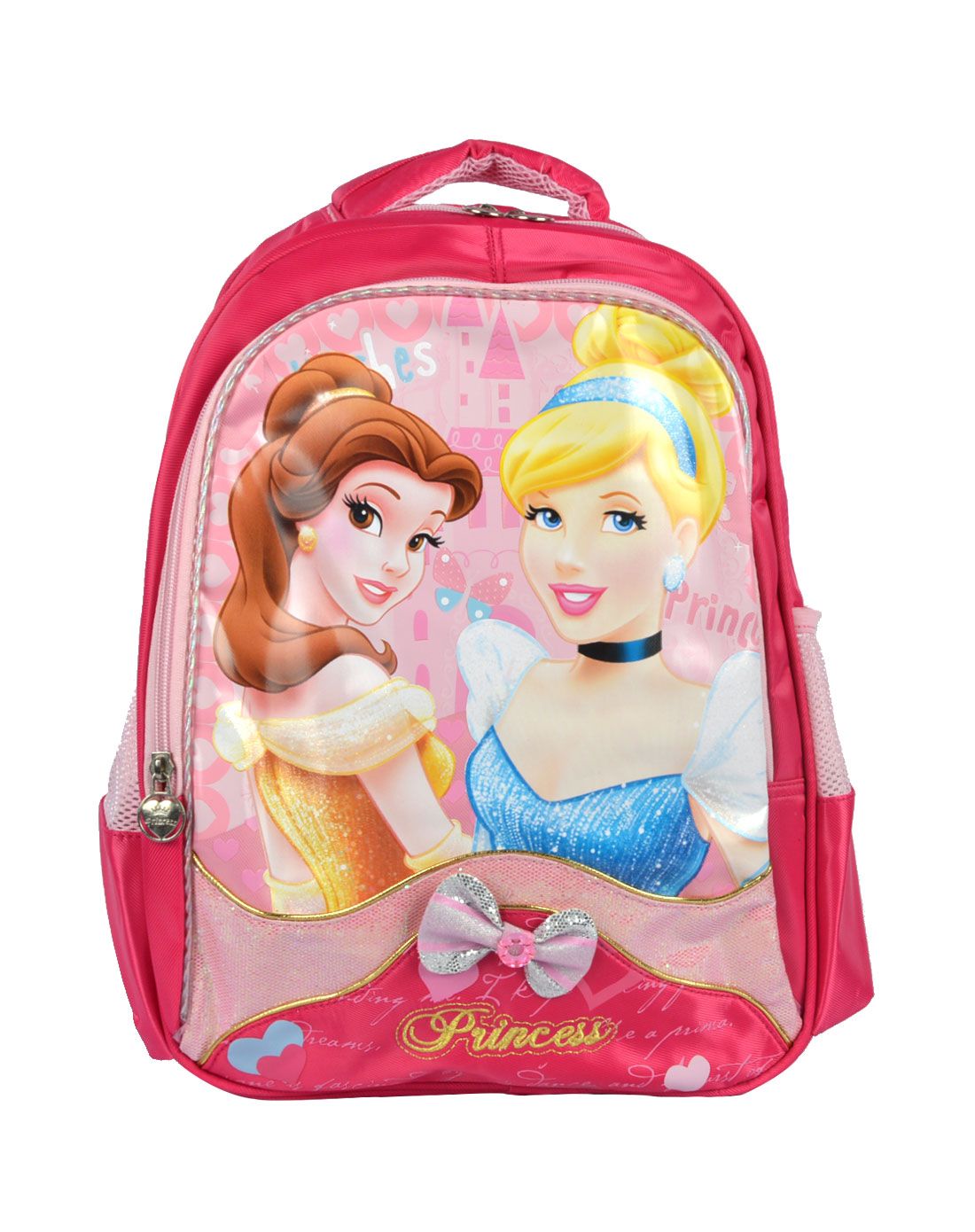 迪士尼disney女童玫红色白雪公主粉嫩卡通幼儿双肩小书包