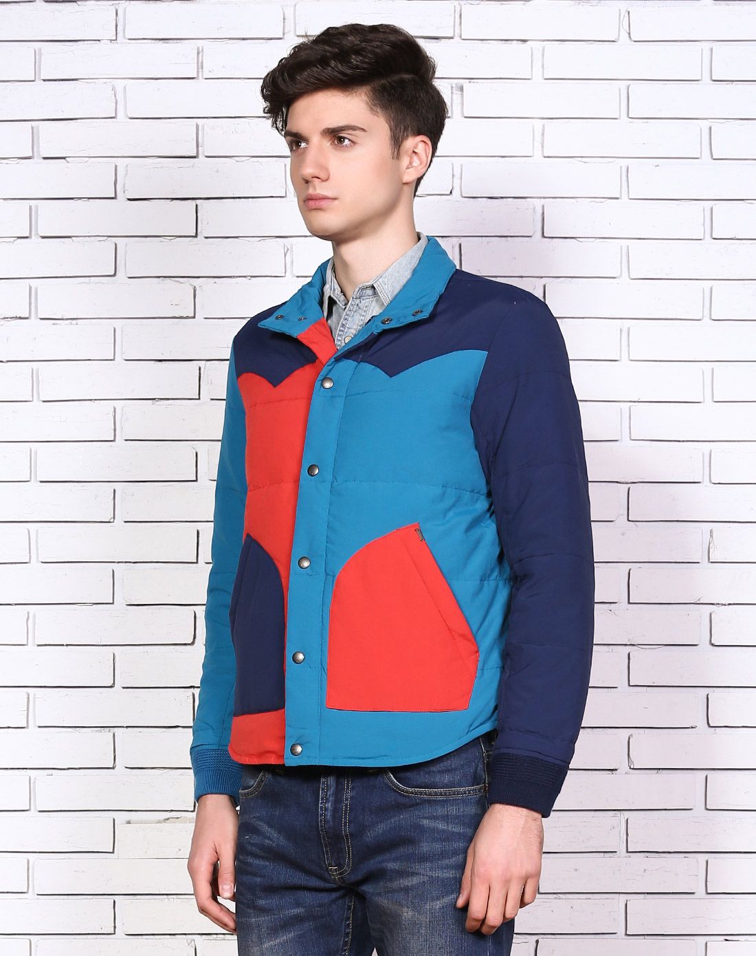 2015新款橘蓝撞色潮流羽绒服