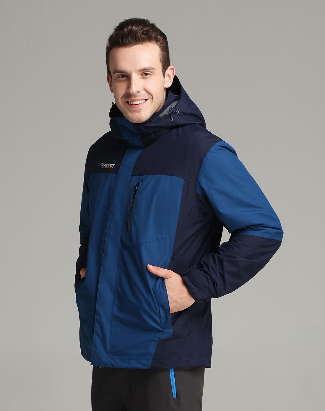 男式铁蓝灰贝尔大冒险明星款三合一冲锋衣