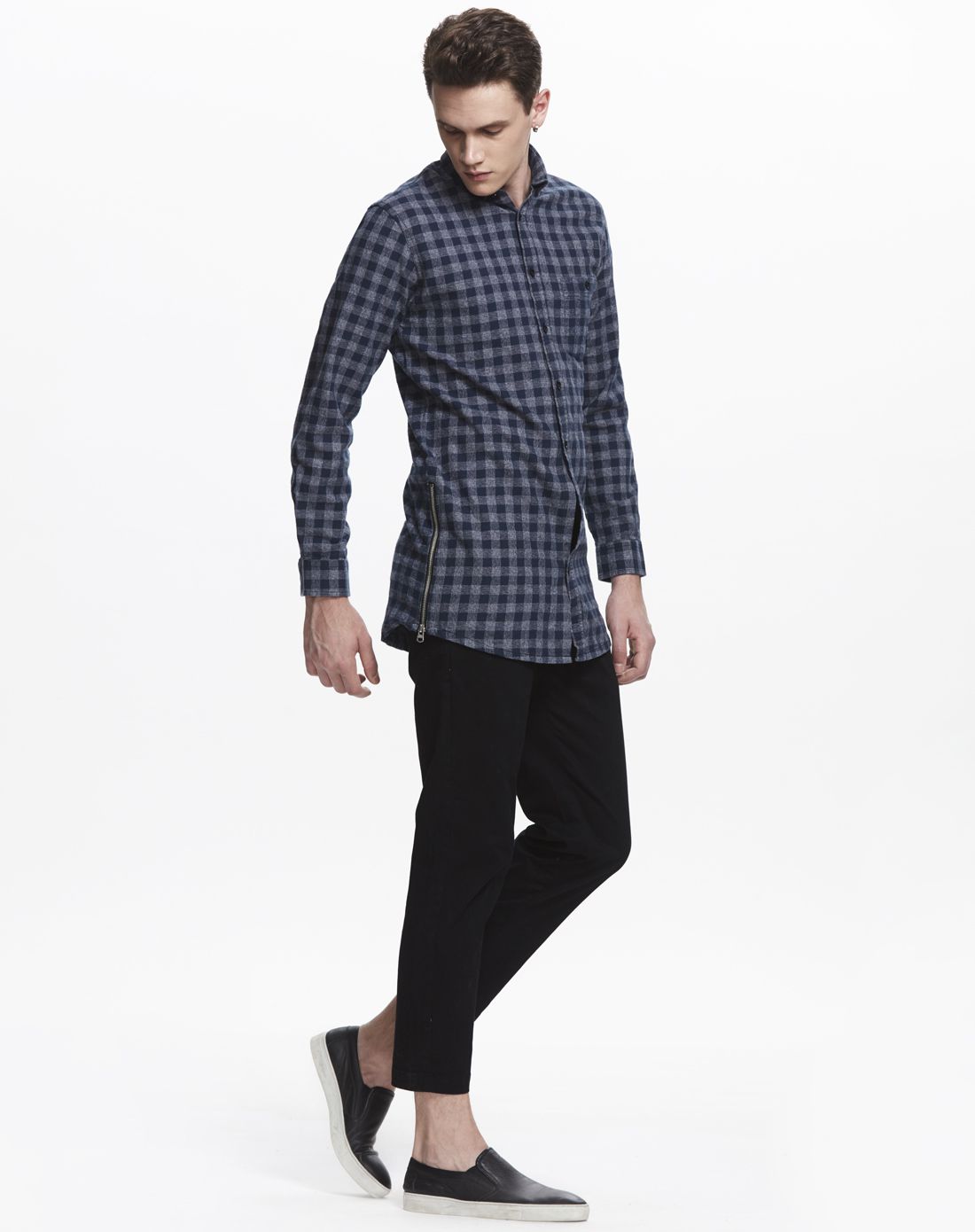 丹麦wagner旗下集合品牌男装专场 蓝黑色格子时尚棉质休闲衬衫