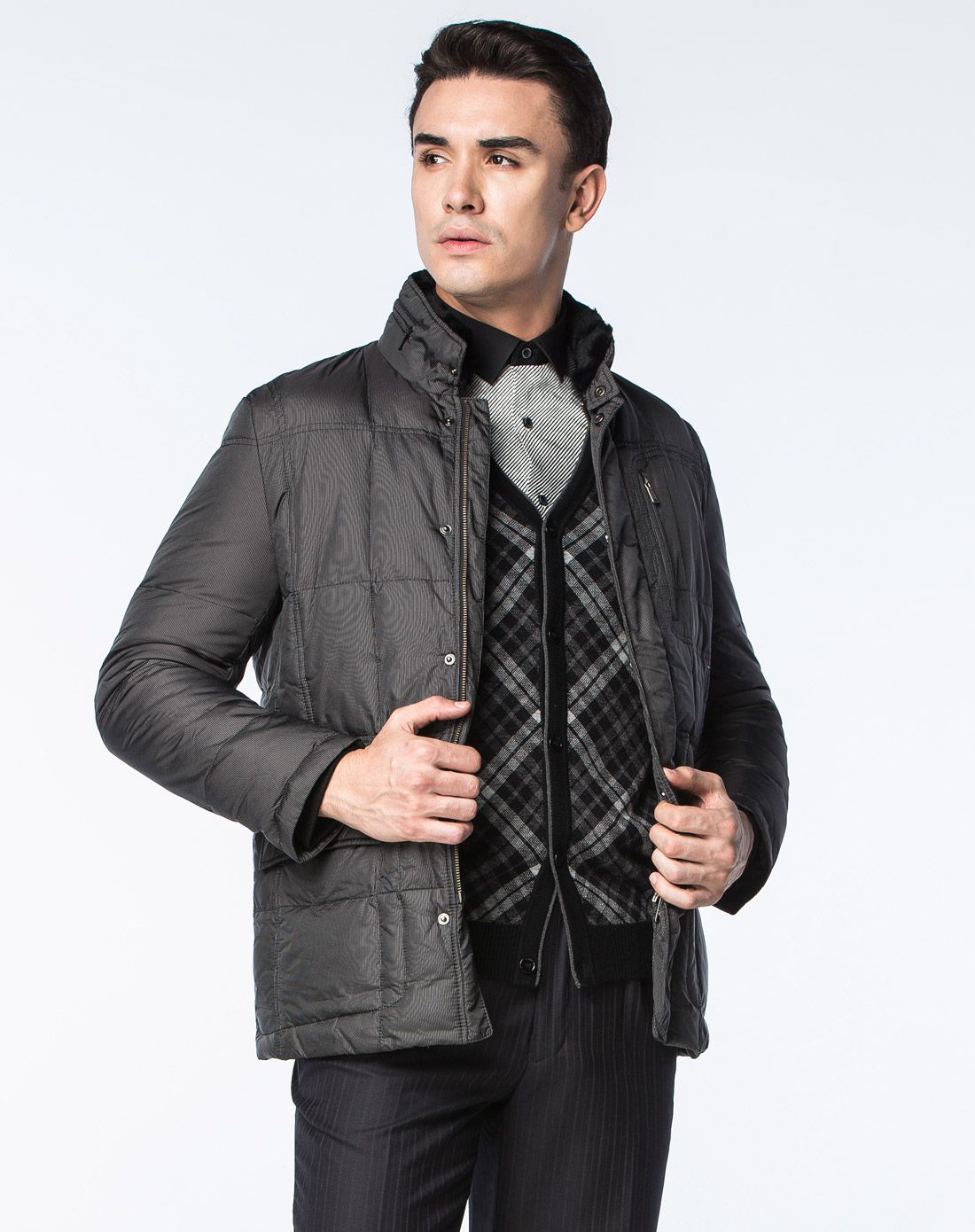 卡丹狄诺cardeendino男装专场 深灰色经典休闲长袖羽绒服