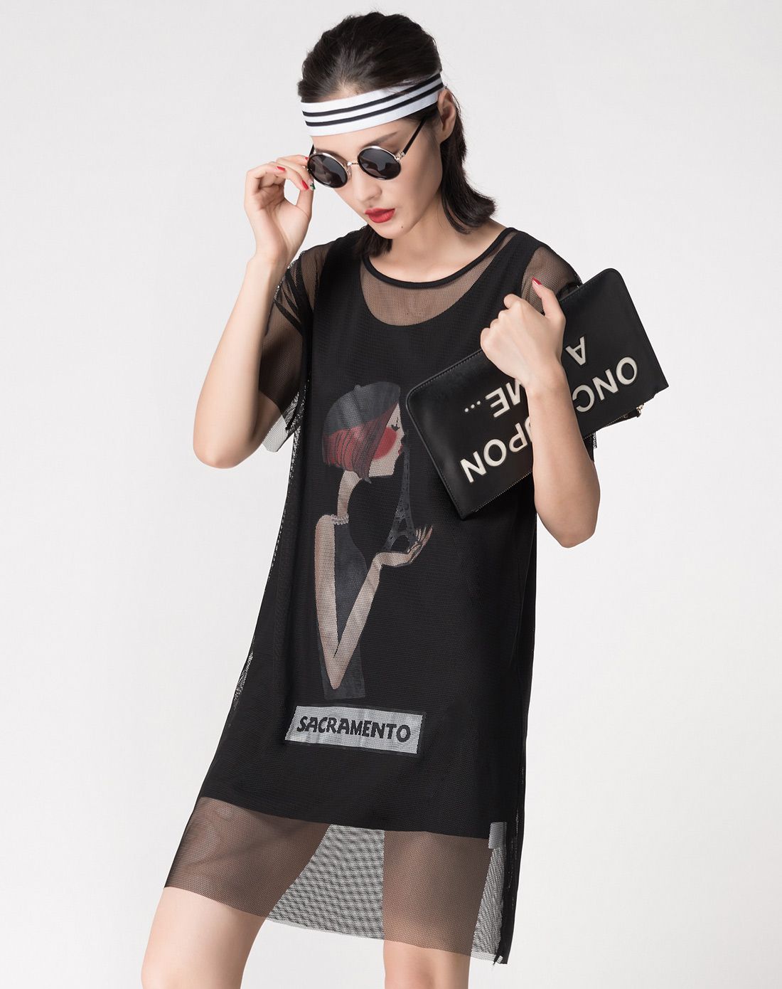 (唯品专供)黑色摩登女孩两件套连衣裙