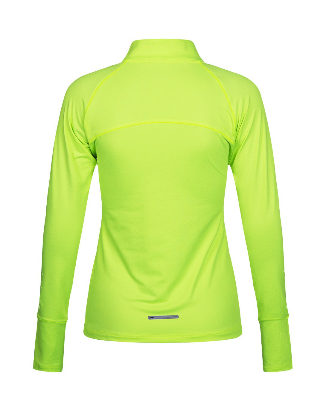 舒适微弹 女款荧光绿色运动长袖t恤 半开襟