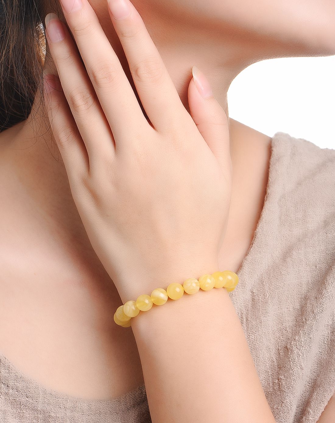 mary windsor 8mm白花蜜琥珀蜜蜡女款手链附证书