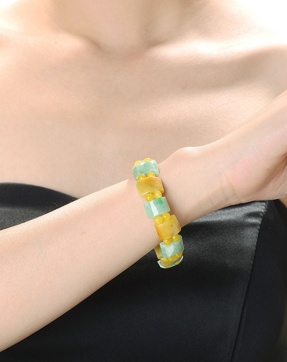 冰糯三彩天然a货翡翠手排