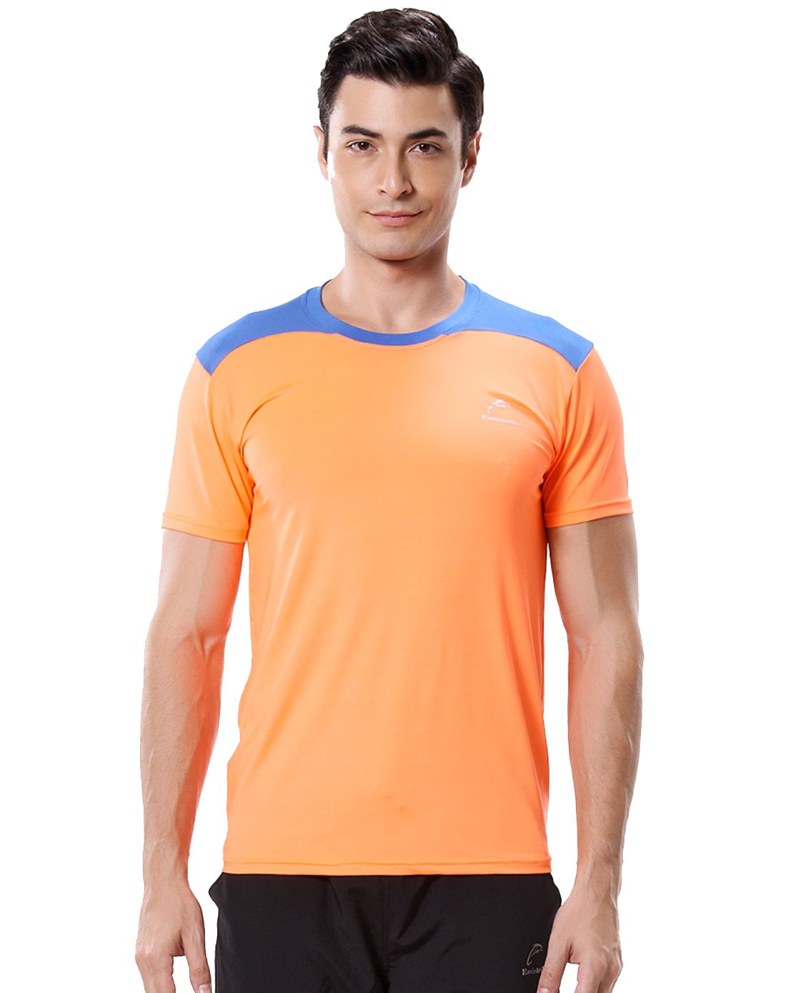 男款荧光橙户外圆领运动t恤健身跑步短袖