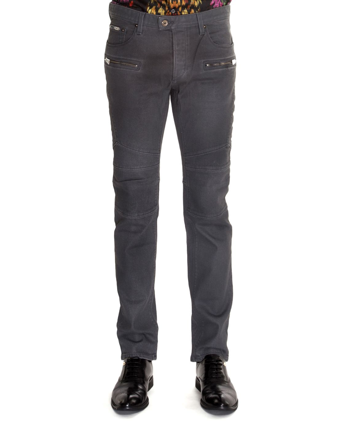 just cavalli男款深灰色拼接水洗牛仔裤