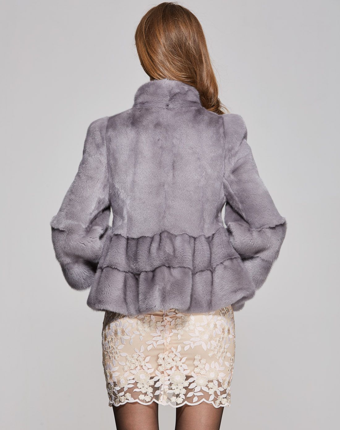 女款进口铁灰整貂大摆时尚裘皮上衣