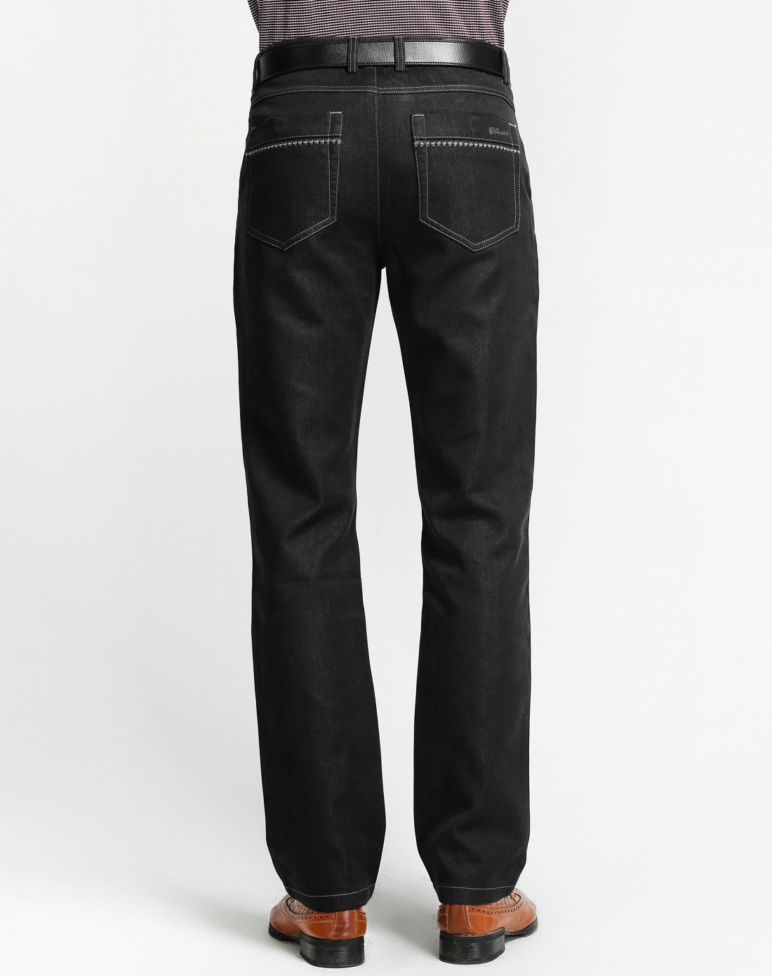 男士黑色直筒水洗牛仔裤