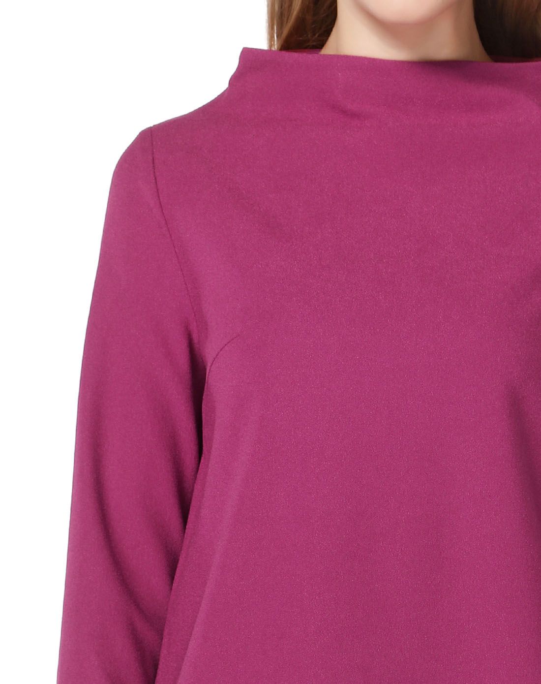 紫红色时尚简约长袖中长款上衣