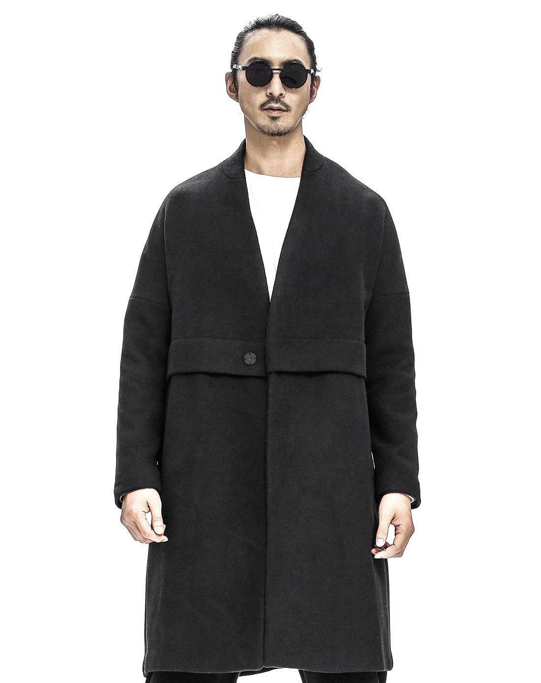 中国风刀锋立领毛呢大衣