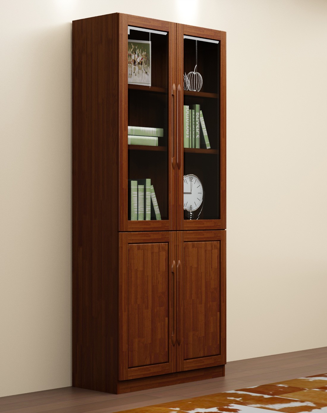 华日家居胡桃楸木实木新品书房两门书柜