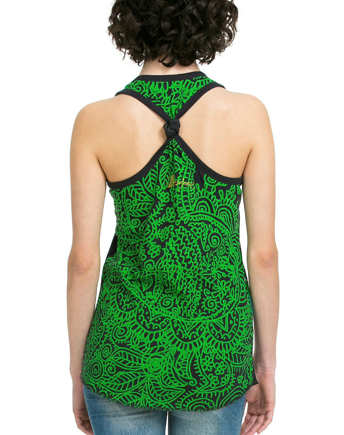 desigual女款黑/绿色曼陀罗印花无袖上衣
