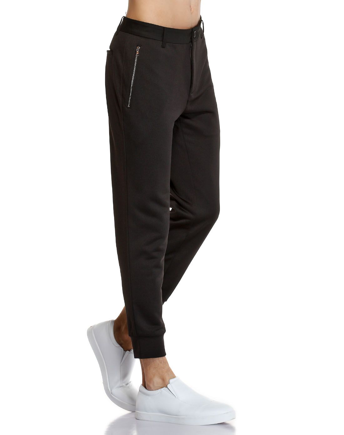 黑色斜插袋帅气休闲裤